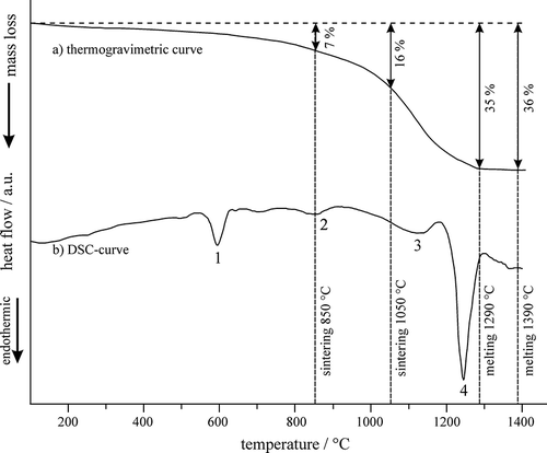 Figure 3. Results of thermogravimetry (TG) and differential scanning calorimetry (DSC) for fly ash.