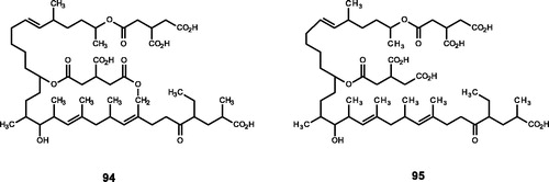Figure 7. Chemical structures of polycarboxylic acids extracts from Actinoplanes sp. and their derivatives (94–95).