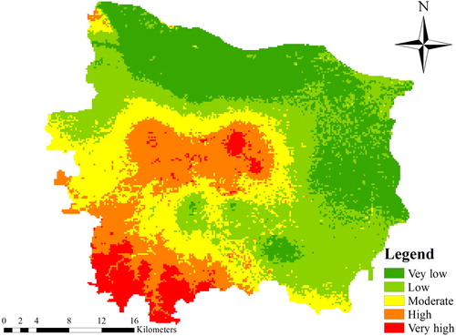 Figure 6. The distribution of flood disaster risk obtained from BN model.