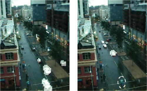 Figure 12. Two sample output frames: vehicle detection under raining condition. Source: Photograph by the author.