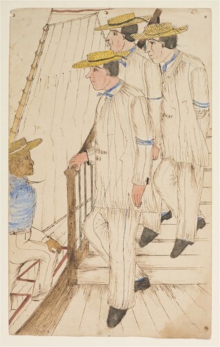 Figure 2. Sick convicts going to hospital!!! [sic.] Bermuda. Source: Mitchel Library, State Library of New South Wales, PXA280: Sketches of convicts, 1860 artist unknown).