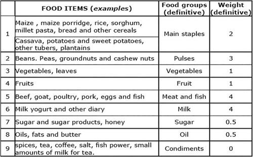 Figure A1. FCGs and weights. Source: WFP (Citation2006).