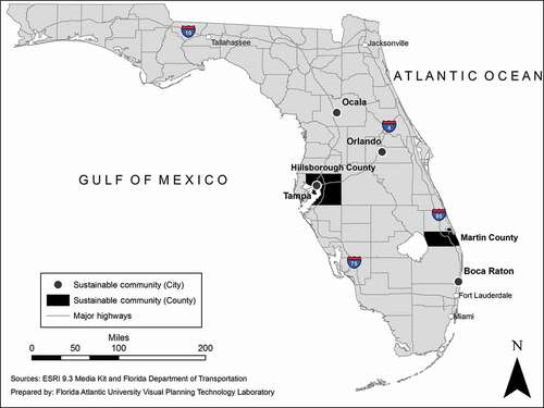 Figure 1. Map of Florida sustainable communities, 1996–2001.