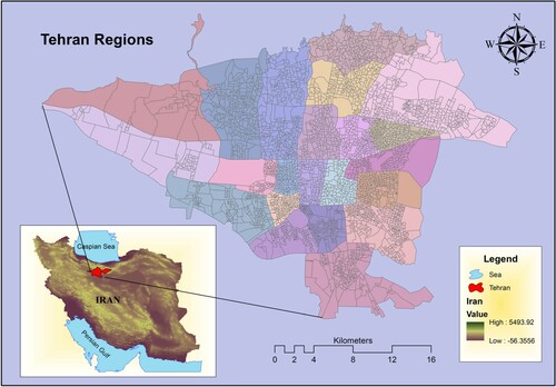 Figure 3. The study area (22 regions of Tehran) along with input waste generation data.