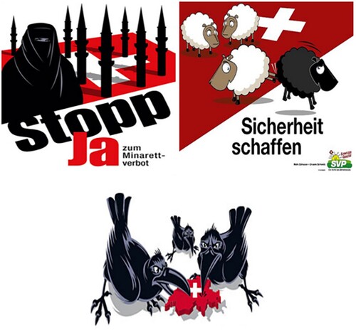 Image 2. Swiss People’s Party (SVP) posters. Source: Hansen (Citation2016:, 153).