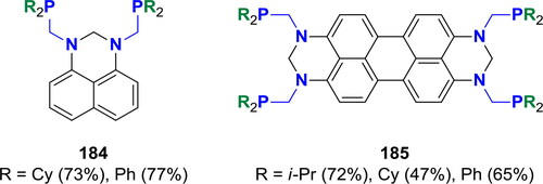 Scheme 110. Bis- and tetrakis-P,N-acetals derived from 1,8-diaminonaphthalene[Citation372] and 3,4,9,10-tetraaminoperylene,[Citation373] respectively.
