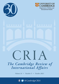 Cover image for Cambridge Review of International Affairs, Volume 34, Issue 5, 2021