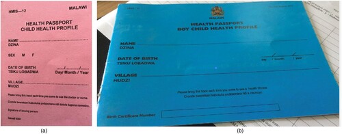 Figure 1. (a) The older version of the health passport, which is still widely used, has one growth chart for weight, combined for boys and girls, but no growth chart for length or head circumference (private photo). (b) A more recent version of the health passport has separate growth charts for boys and girls for both weight and length, but no head circumference growth chart (CC-BY American Red Cross).