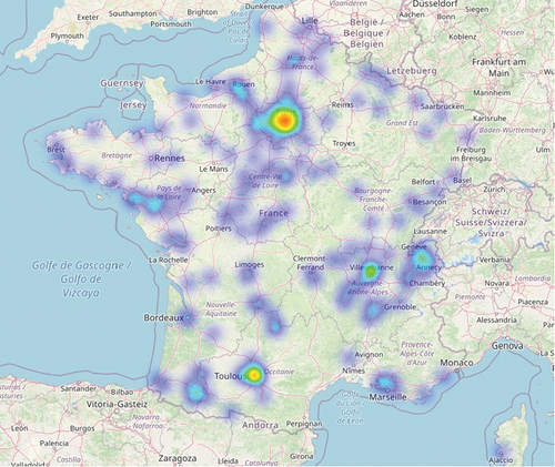Figure 4. Clustering of defence companies in France.