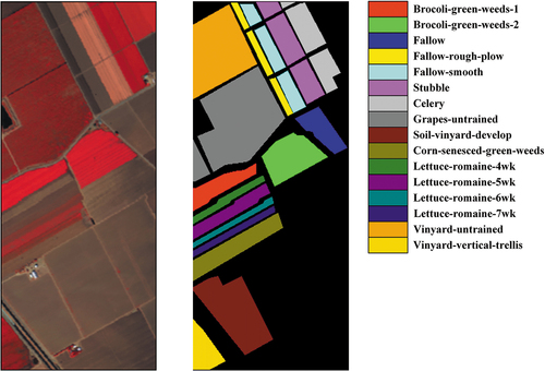 Figure 5. False-colour composite image and ground-truth map of Salinas Valley.