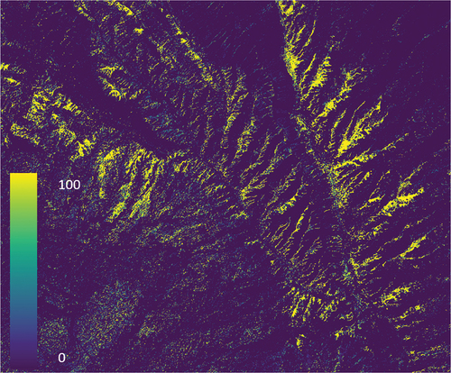 Figure 3. Example of individual class cover percent probability for the uluhe and ohia cover class.