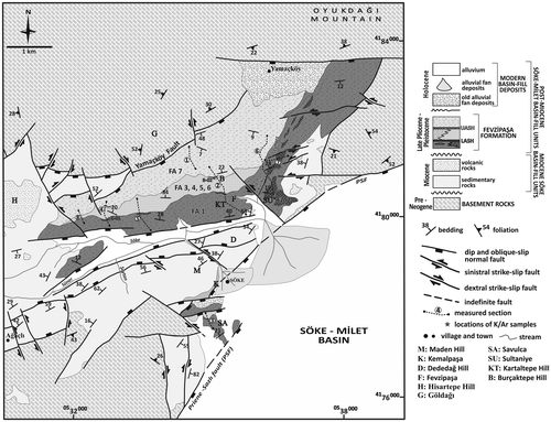 Figure 3. Detailed geological map of the Söke area and surroundings (see Figure 1 for location of the map).