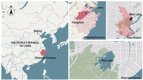 Figure 1. Location map of West Lake area in Hangzhou.