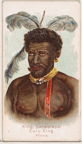 William S Kimball & Company, King Cetewayo, Zulu King, Africa, from the Savage and Semi-Barbarous Chiefs and Rulers series, 1890, commercial colour lithograph, 6.8 × 3.8 cm, Jefferson R Burdick Collection, image © The Met Open Access Collection
