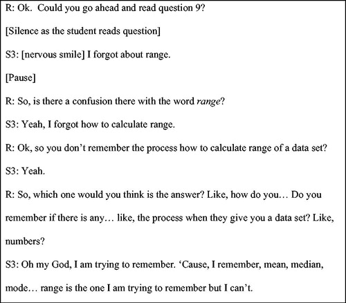 Figure 3. Excerpt from Student 3 interview.
