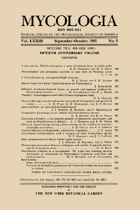 Cover image for Mycologia, Volume 73, Issue 5, 1981