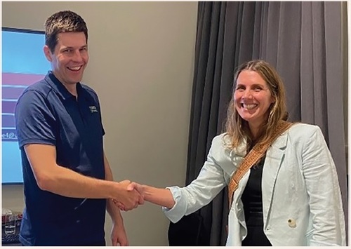 Queensland Branch President, and co-founder of defunct social networking site MySpace, Nick Josephs, thanks Dr Kelsey Lowe for her presentation (photo taken prior to the admission that her speaker gift had been left in his car …).