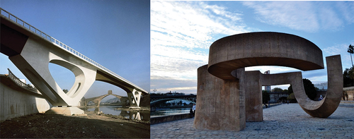Figure 19. Images used to test the equivalence between two works of art, a bridge (Left - Diablo Bridge by Julio Marínez-Calzón) and a sculpture (Right – Monument to Tolerance by Eduardo Chillida “Monumento a la tolerancia”