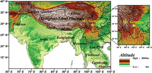 Figure 1. Location of Mount Gongga Station on the eastern slope of the Tibetan Plateau.