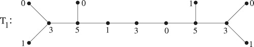 Fig. 2.1. Irreducible L (2, 1)-span coloring of T1 with two holes.