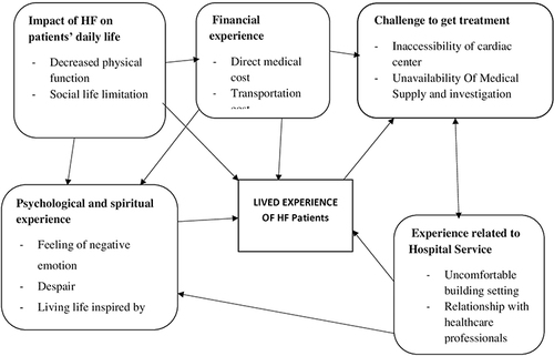 Figure 1 Themes and subthemes of lived experience of adult patients with heart failure in Tibebe Ghion Hospital, Ethiopia, 2023.