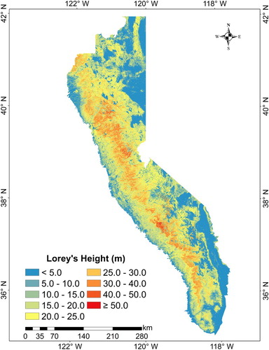 Figure 6. Estimated forest tree height (Lorey’s height) distribution across the SN.
