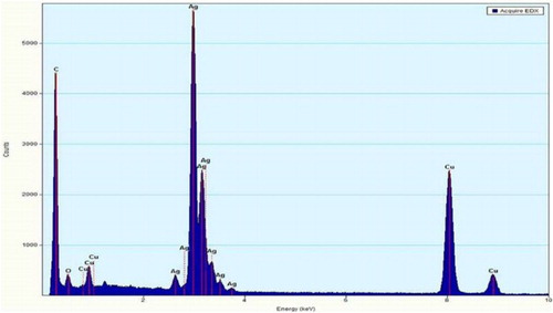Figure 3. Energy dispersion X-ray (EDS) spectra of AgNPs synthesized with B. globosa extract.