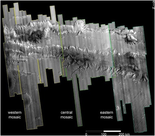 Figure 3. CTX image mosaics prepared in ISIS for Ius Chasma mapping.