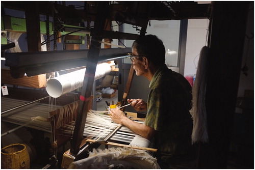 Figure 8 A weaver on the shimebata loom, creating the tsumugi mat ready for dyeing.