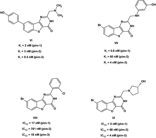 Figure 3. Examples of benzothienopyrimidinones and benzofuropyrimidinones as Pim-1 inhibitors.