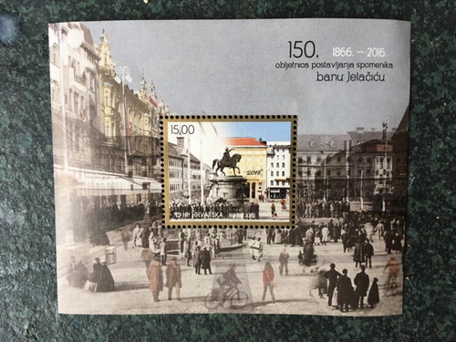 Figure 4. A photograph of the stamp commemorating the 150th anniversary of the erection of Ban Jelačic's statue (photograph by author).