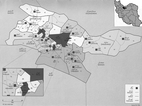 Figure 2. Tehran–Karaj urban region, administrative division modified from Habibi and Hourcade (Citation2005).
