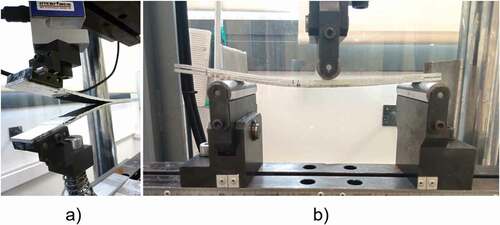 Figure 5. (a) Mode I and (b) mode II test set ups.