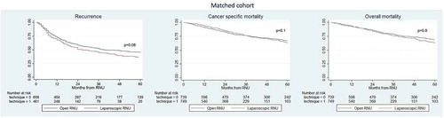 Figure 2. Kaplan–Meier survival analysis of overall recurrence, CSM and OM in patients treated with RNU for UTUC in the matched cohort