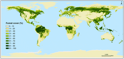 Figure 3. The integrated global forest cover map at 5-km spatial resolution.