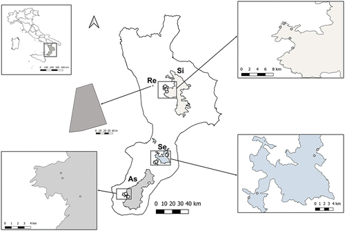 Figure 1. Areas in the Calabrian Apennines sampled for Diptera Brachycera. Sites where individuals of Calliphora rohdendorfi were captured are indicated by white dots. Abbreviations: As, Parco Nazionale dell’Aspromonte (Aspromonte National Park); Re, municipality of Rende; Se, Parco Naturale Regionale delle Serre (Natural Regional Park of Serre); Si, Parco Nazionale della Sila (Sila National Park).