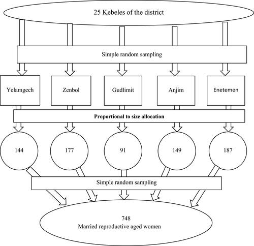 Figure 1 Schematic presentation of sampling procedure for married women’s decision-making power on family planning use and its associated factors among married reproductive age women in Basoliben district, Amhara, Ethiopia, 2018.