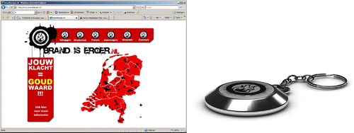 Figure 5. Screenshot for website and image of complain-button design from ‘brandiserger’ (fire is worse) project.