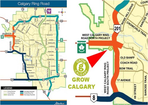 Figure 1. Maps like this one showed Grow Calgary’s location adjacent to Calgary’s Ring Road/Transportation Utility Corridor (RR/TUC).