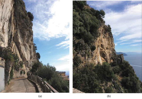 Figure 9. Fieldwork pictures; a) Amalfi upper sector above harbor site; b) Conca dei Marini bay site.