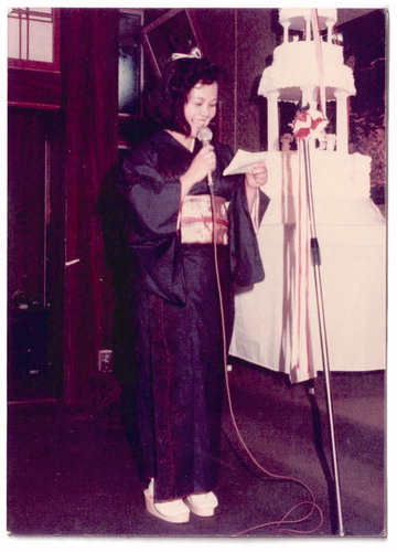 Figure 12 Eriko Kanai wearing Oshima tsumugi at her friend’s wedding in the 1970s. Photo: Eriko Kanai.