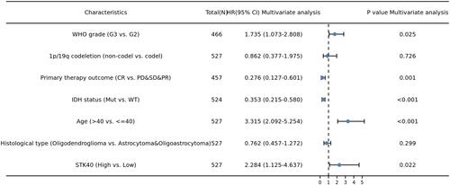 Figure 4 Forest plot of the multivariate Cox regression analysis for LGG.