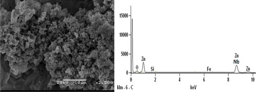 Figure 3. SEM/EDS obtained for Zn-10Nb2O5-10SiO2 electrodeposition.