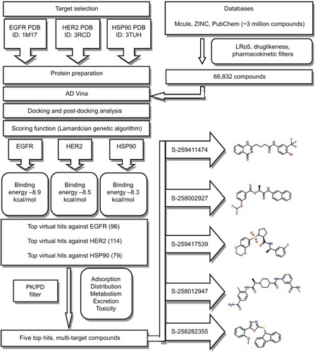 Figure 2 Schematic workflow summarizing the screening of active compounds against breast cancer.