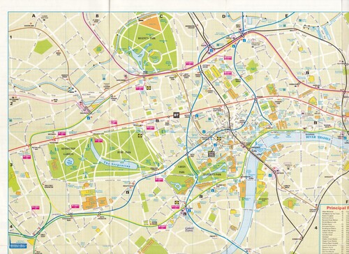 Figure 5. Geographically correct map of central London showing underground lines. (How to call home from the UK … and your free tourist guide to London. British Telecommunications PLC (1992).