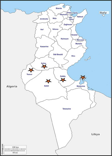 Figure 1. Geographic locations of the date palm pollinizers used in this work