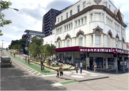 Figure 2. Melville Street parklet proposal: Projected street view (University of Tasmania. Reproduced with permission).