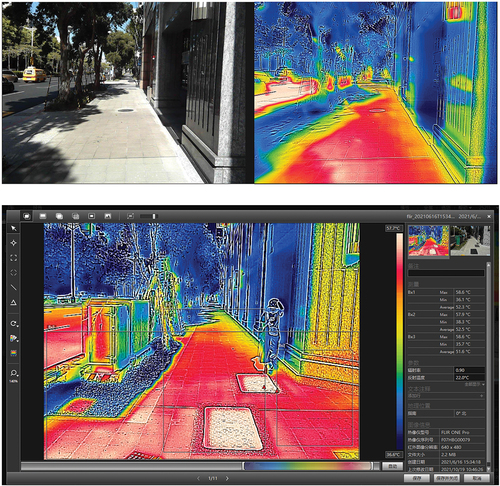 Figure 2. The real scene image and thermal environment image of the pedestrian survey process.