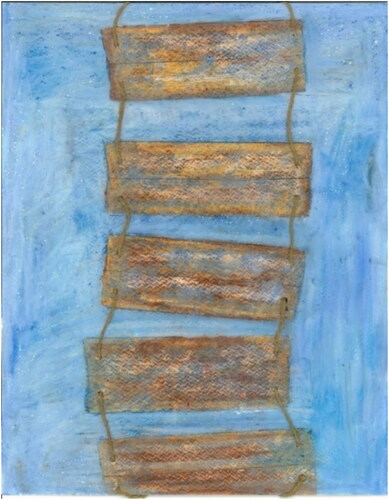 Figure 2. Bridge Metaphor (2022). Oil pastel and jute on cold press paper, 9”x12”.