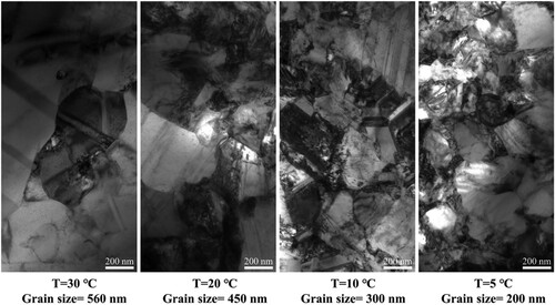 Figure 5. Transmission electron microscopy (TEM) images of the printed deposits obtained in the electrolytes at temperatures of 30, 20, 10, and 5 °C.